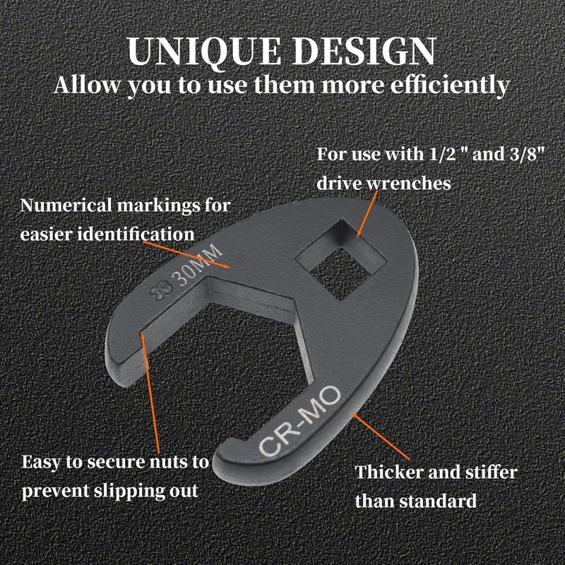 Yuesstloo 21Pcs Crows Foot Wrench Set 1/2" and 3/8” Drive Flare Nut Crowfoot Set Metric 8-32mm 6 Point Crows Feet Wrenches, Flare Nut Wrench Kit for Removing Nuts from Hard-to-Reach Areas - Image 5